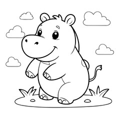 Cute vector illustration Hippo drawing for kids page