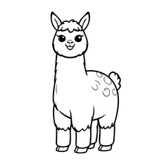 Cute vector illustration Llama drawing for kids colouring page