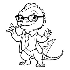 Cute vector illustration Lizard doodle black and white for kids page