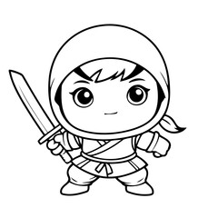 Cute vector illustration Ninja drawing for children page