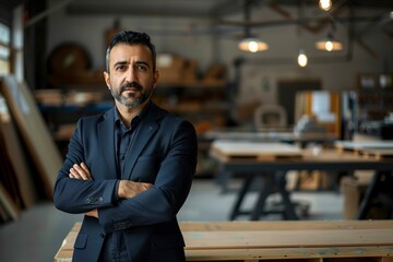 Obraz premium man entrepreneur envisioning future with cross arms
