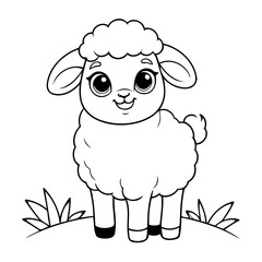 Cute vector illustration Sheep drawing for colouring page