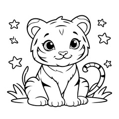 Simple vector illustration of Tiger for children colouring activity