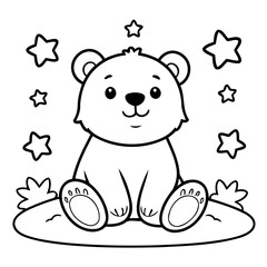 Simple vector illustration of Bear drawing for toddlers coloring activity