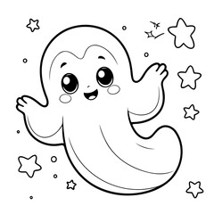 Cute vector illustration Ghost hand drawn for kids page