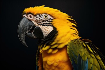 Intriguing Yellow black parrot head. Nature animal. Generate Ai