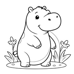 Vector illustration of a cute Hippo doodle for kids coloring worksheet