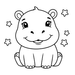 Fototapeta premium Vector illustration of a cute Hippo drawing for kids page