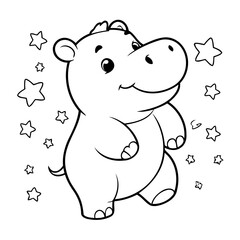 Cute vector illustration Hippo hand drawn for kids page