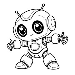 Vector illustration of a cute Robot doodle colouring activity for kids