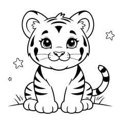 Simple vector illustration of Tiger drawing for kids colouring page