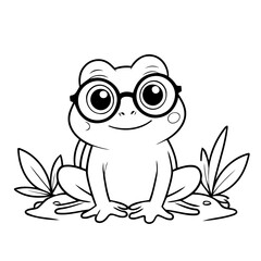 Cute vector illustration Frog drawing for toddlers colouring page