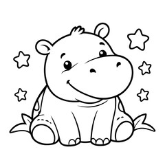 Fototapeta premium Simple vector illustration of Hippo drawing for kids page