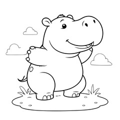 Simple vector illustration of Hippo drawing for toddlers coloring activity