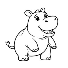 Cute vector illustration Hippo drawing for kids page