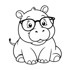 Simple vector illustration of hippo drawing for kids page