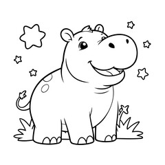 Obraz premium Simple vector illustration of Hippo doodle for toddlers worksheet