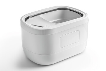 A compact bread maker featuring a white finish and a removable lid for easy cleaning isolated on a solid white background.