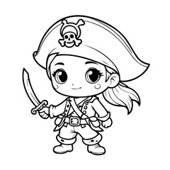 Vector illustration of a cute Pirate drawing for kids colouring page