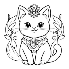 Simple vector illustration of Cat drawing for toddlers colouring page