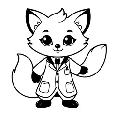 Cute vector illustration Fox drawing for toddlers colouring page