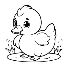 Simple vector illustration of duck drawing for kids colouring page