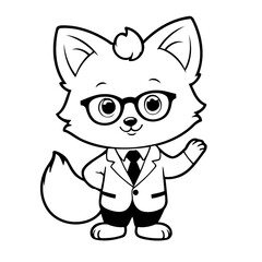 Vector illustration of a cute Fox doodle for kids colouring page