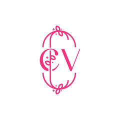 C V CV Beauty vector initial logo, handwriting logo of initial signature, wedding, fashion, jewelry, boutique, floral and botanical with creative template