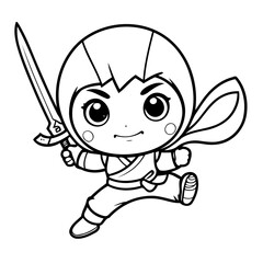 Cute vector illustration Ninja drawing for colouring page