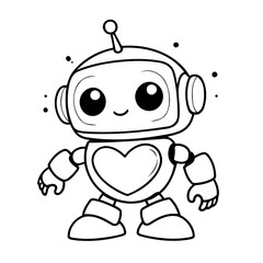 Vector illustration of a cute robot drawing colouring activity