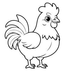 Simple vector illustration of rooster drawing colouring activity