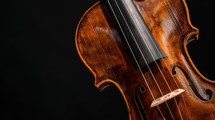 Fototapeta premium Close-up of an old violin against a dark backdrop, highlighting the wood texture and curves