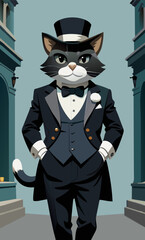 Elegant cat: Walking around the city in a gentleman's suit

