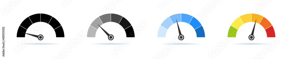 Poster arrow sensor icons. vector isolated speedometer signs with arrow. indicator level. risk level indica