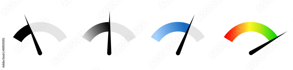 Poster arrow sensor icons. vector isolated speedometer signs with arrow. indicator level. risk level indica