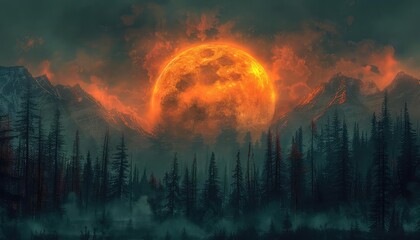 A beautiful landscape of a mountain range at sunset