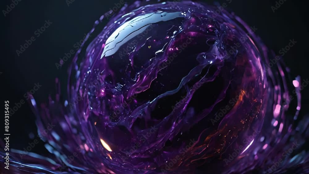 Poster abstract purple energy round sphere glowing with particle waves hi-tech digital magic abstract backg