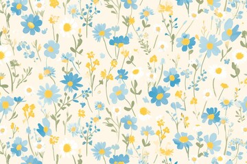 Delicate daisies and forget-me-nots creating a charming and whimsical seamless pattern