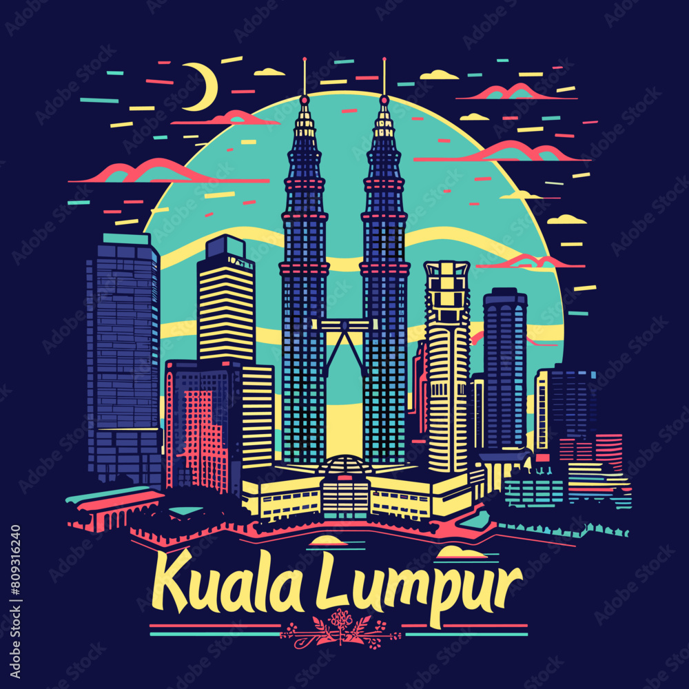 Sticker Kuala Lumpur Skyline with Colorful Buildings. Vector Illustration.