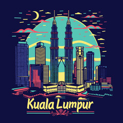 Naklejka premium Kuala Lumpur Skyline with Colorful Buildings. Vector Illustration.