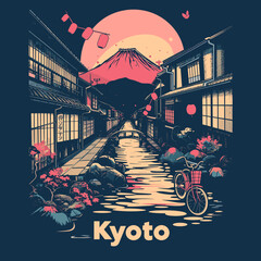 Kyoto, Japan. Vector hand drawn illustration in vintage style.