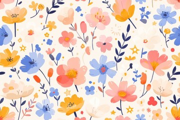  Delicate daisies and forget-me-nots creating a charming and whimsical seamless pattern