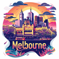Obraz premium Melbourne Australia city skyline with buildings and skyscrapers, vector illustration
