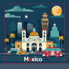 Mexico city illustration in flat design style. Travel and tourism concept.