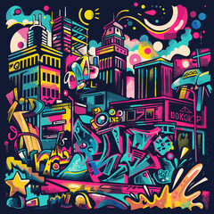 Cartoon Colorful City Background. Hand Drawn Vector Illustration.