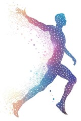 Abstract colorful art style silhouette athlete participating in modern olympic games on white vertical background
