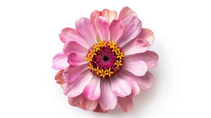 Zinnia violacea Cav flower seen from above on a white background with clipping path