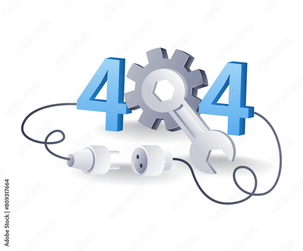 Poster internet error code 404 technology system, flat isometric 3d illustration infographic