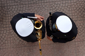 Two members of the Italian Navy Fanfare seen from above