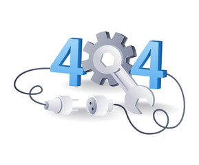 Internet error code 404 technology system, flat isometric 3d illustration infographic